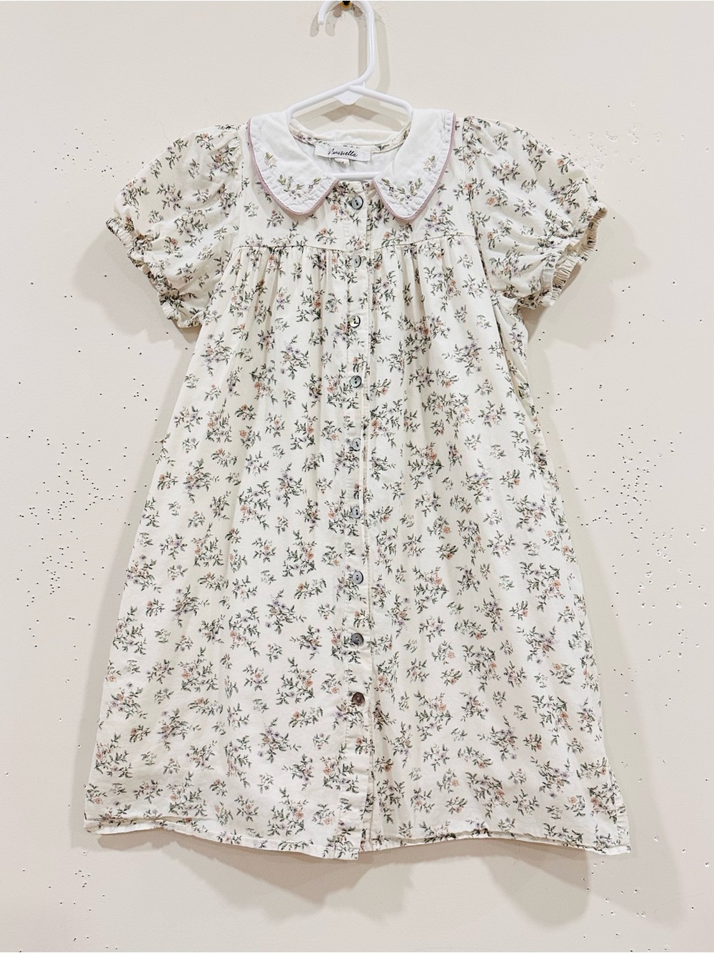 Louisiella Girls Floral Dress Embroidered Peter Pan Collar Ecru Cream Size 6Y